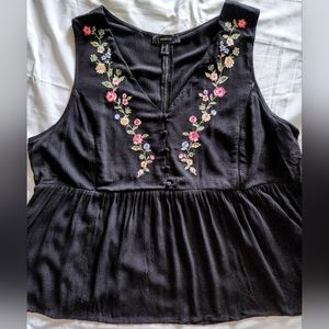 Forever 21 Buttoned Down, Embroidered Babydoll Tank Top